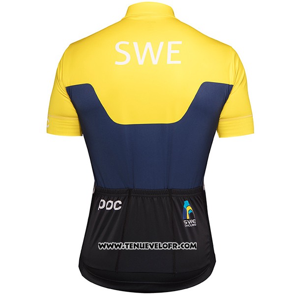 2017 Maillot Ciclismo Suede Jaune et Bleu Manches Courtes et Cuissard